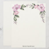 Bleekroze bloemige bovenrand briefpapier briefhoofd (Voorkant / Achterkant)