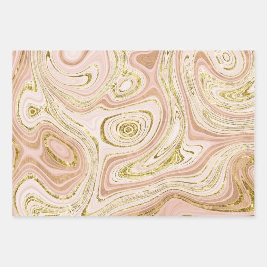 Bleekroze en gouden marmerlook inpakpapier vel (Voorkant 3)