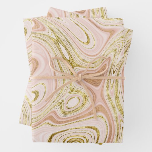 Bleekroze en gouden marmerlook inpakpapier vel (In situ)