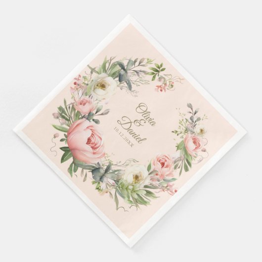 Bleekroze en Roze Bloemige Trouw  Servet (Hoek)