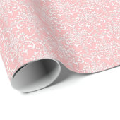 Bleekroze en Witte Bloemendamask Patroon Cadeaupapier (Rol Hoek)