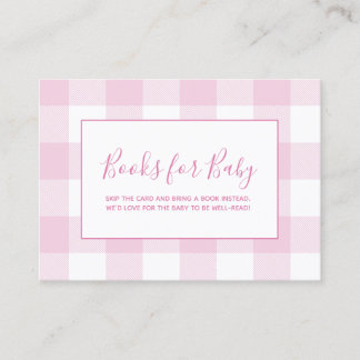 Bleekroze en witte Gingham Plaid Boeken voor Baby Informatiekaartje