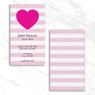 Bleekroze en witte strepen Hot Pink Hart Contactkaartje
