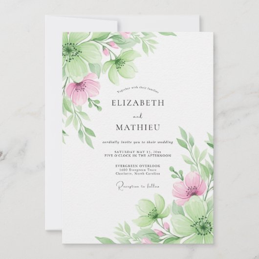 Bleekroze Ethische Botanische Bruiloft Kaart (Voorkant)