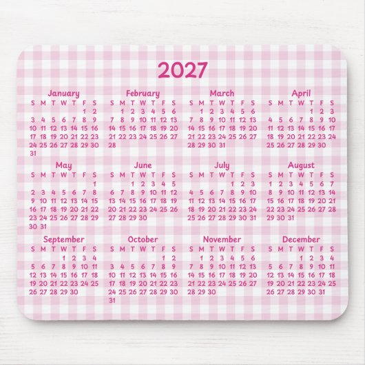 Bleekroze Gingham Whimsical 2027 Agenda Muismat (Voorkant)