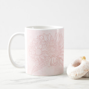 Bleekroze Grunge met Naam en Chrysanten Koffiemok
