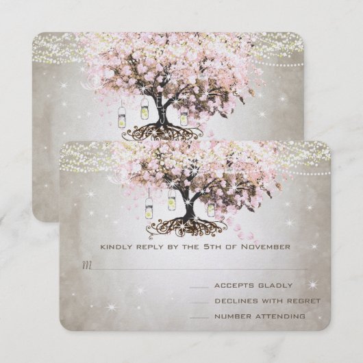 Bleekroze Hartblad Trouw-RSvp RSVP Kaartje (Voorkant / Achterkant)