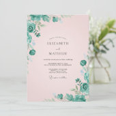 Bleekroze Mint Blad Bruiloft Kaart (Staand voorkant)