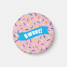 Bleekroze Strooidecoratie 'Lekker!' badge Magneet