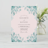Bleekroze Turquoise Blad Bruiloft Kaart (Staand voorkant)