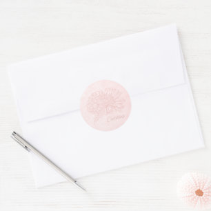 Bleekroze Urban Grunge met Naam en Chrysanten Ronde Sticker