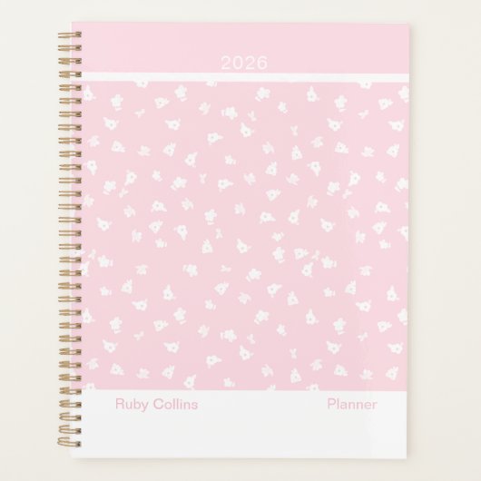 Bleekroze Vrouwelijke Minimalistische Bloemengroot Planner (Voorkant)