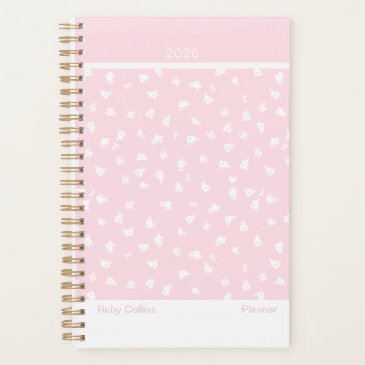 Bleekroze Vrouwelijke Minimalistische Bloemige Pla Planner (Voorkant)