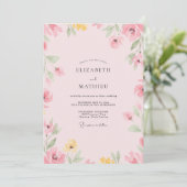 Bleekroze Wilde Bloemen Bruiloft Kaart (Staand voorkant)