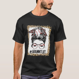 Bleekt Baseball Granny Messy Bun Game Day Moeder T-shirt