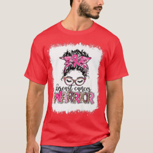 Bleekte Breast Cancer Warrior Leopard Messy Bun P T-shirt