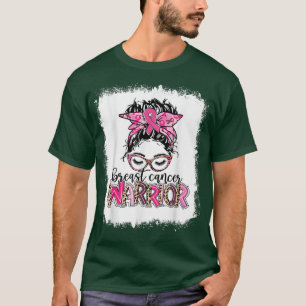 Bleekte Breast Cancer Warrior Leopard Messy Bun P T-shirt