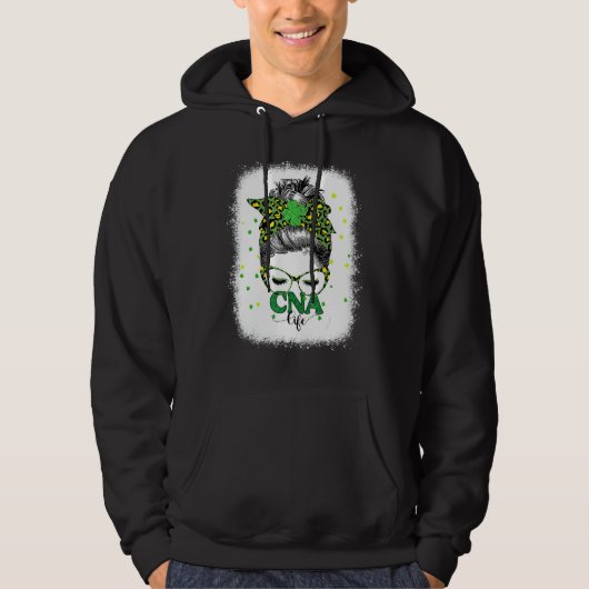 Bleekte Cna Life Messy Bun Leopard St Patricks Da Hoodie (Voorkant)