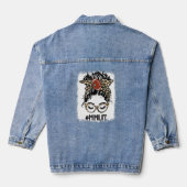 Bleekte Football Mimi Messy Bun Game Day Moeders Denim Jacket (Achterkant)