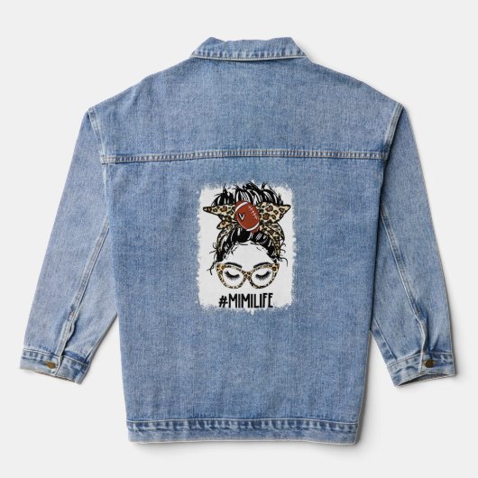 Bleekte Football Mimi Messy Bun Game Day Moeders Denim Jacket (Achterkant)