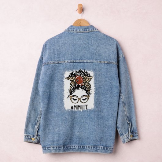 Bleekte Football Mimi Messy Bun Game Day Moeders Denim Jacket (Hangar)