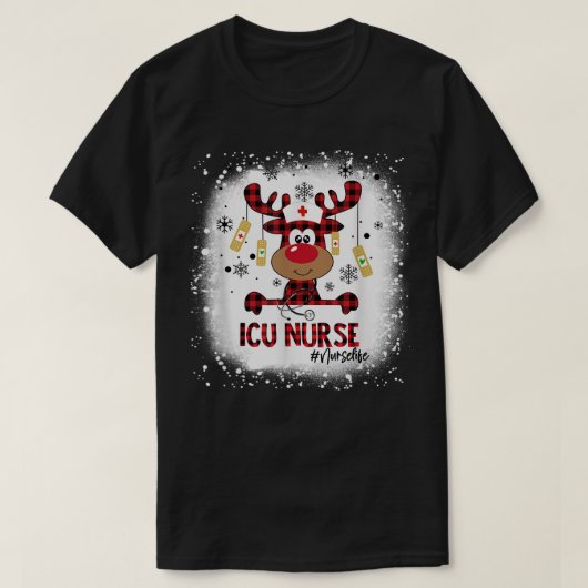 Bleekte ICU Nurse Reindekerst Pajama-kerstmis T-shirt (Design voorkant)