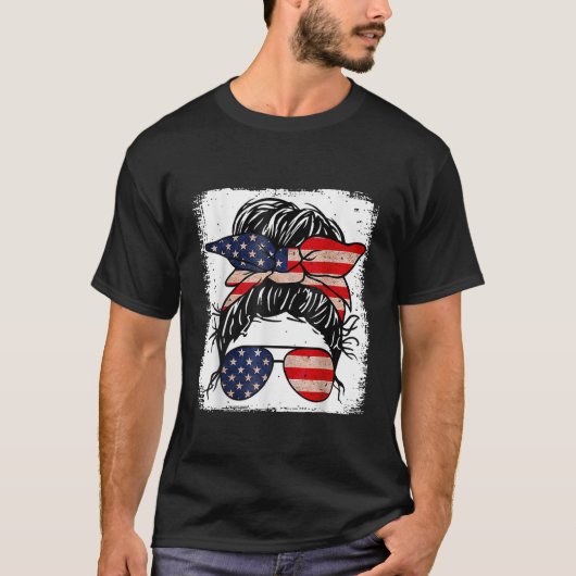 Bleekte Merica 4 juli Girl Sunbril Messine T-shirt (Voorkant)