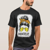 Bleekte Softball Auntie Life Messy Bun Moeder D T-shirt (Voorkant)