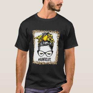 Bleekte Softball Auntie Messy Bun Game Day Moeder T-shirt