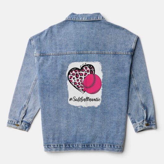 Bleekte Softball Auntie Pink Leopard Heart Messing Denim Jacket (Achterkant)