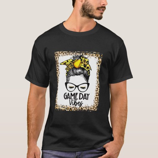 Bleekte Softball Game Day Vibes Message Bun Softba T-shirt (Voorkant)