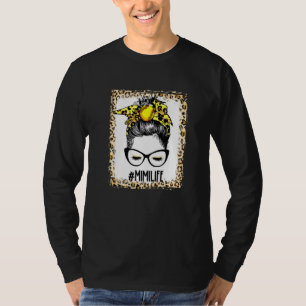 Bleekte Softball Mimi Messy Bun Game Day Moeders T-shirt