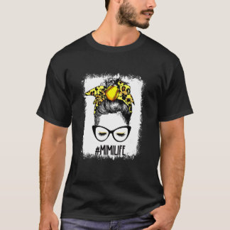Bleekte Softball Mimi Messy Bun Game Day Moeders T-shirt