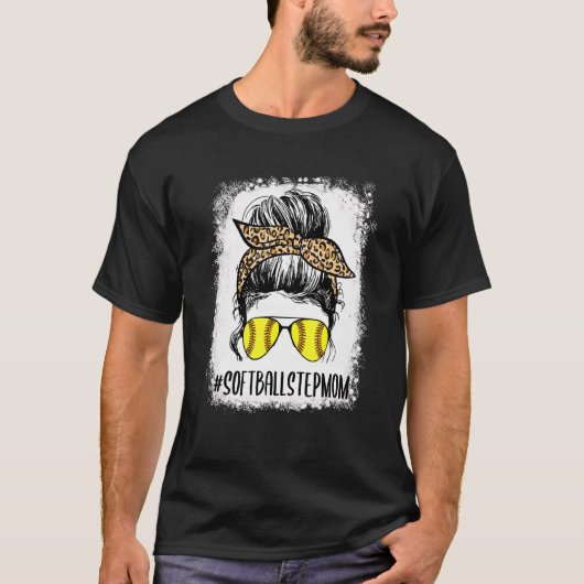 Bleekte Softball Stepmam Life Leopard Messy Bun M T-shirt (Voorkant)