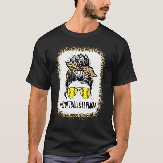 Bleekte Softball Stepmam Life Leopard Messy Bun M T-shirt (Voorkant)