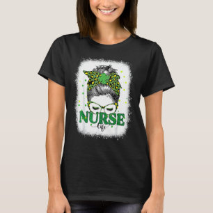 Bleekte zuster Life Messy Bun Leopard St Patricks T-shirt