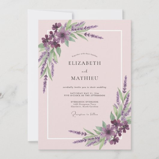 Bleke Amethist Tak Eucalyptus Bruiloft Kaart (Voorkant)