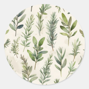 Bleke beige met zacht groen kruid ronde sticker