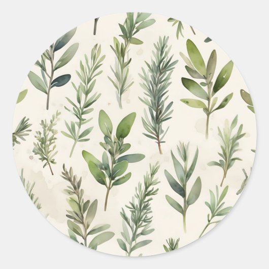 Bleke beige met zacht groen kruid ronde sticker (Voorkant)