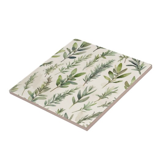 Bleke beige met zacht groen kruid tegeltje (Zijkant)