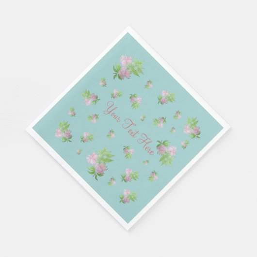 bleke blauw achtergrond met  roze bloemetjes servetten (Hoek)