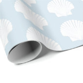 Bleke blauw en witte zee schelpen cadeaupapier (Rol Hoek)
