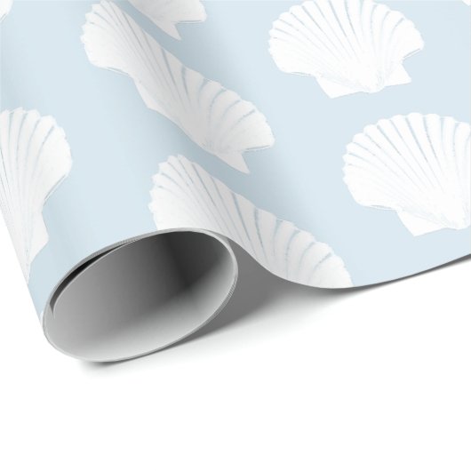 Bleke blauw en witte zee schelpen cadeaupapier (Rol Hoek)
