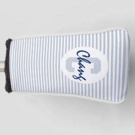 Bleke blauw grijs en witte strepen met monogram golfheadcover