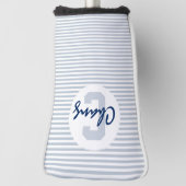 Bleke blauw grijs en witte strepen met monogram golfheadcover (Draai 90)