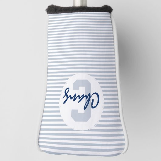 Bleke blauw grijs en witte strepen met monogram golfheadcover (Draai 90)