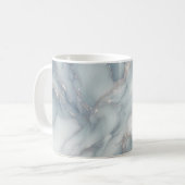 Bleke Blauw Marmeren Mok met Zilveren Aderen (Voorkant links)