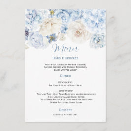 Bleke Blauw-Wit Bloemen Trouwmenu Menu