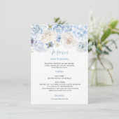 Bleke Blauw-Wit Bloemen Trouwmenu Menu (Staand voorkant)