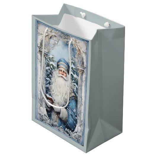 Bleke blauw-witte kerstman medium cadeauzakje (Voorkant Gekanteld)